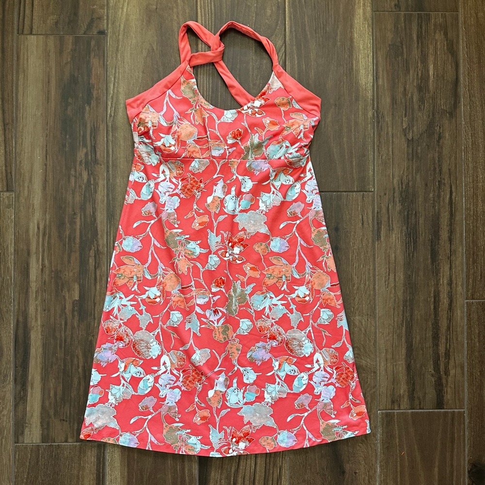 Patagonia Margot Halter Dress Coral Orange Floral Print Activewear 20522 Large